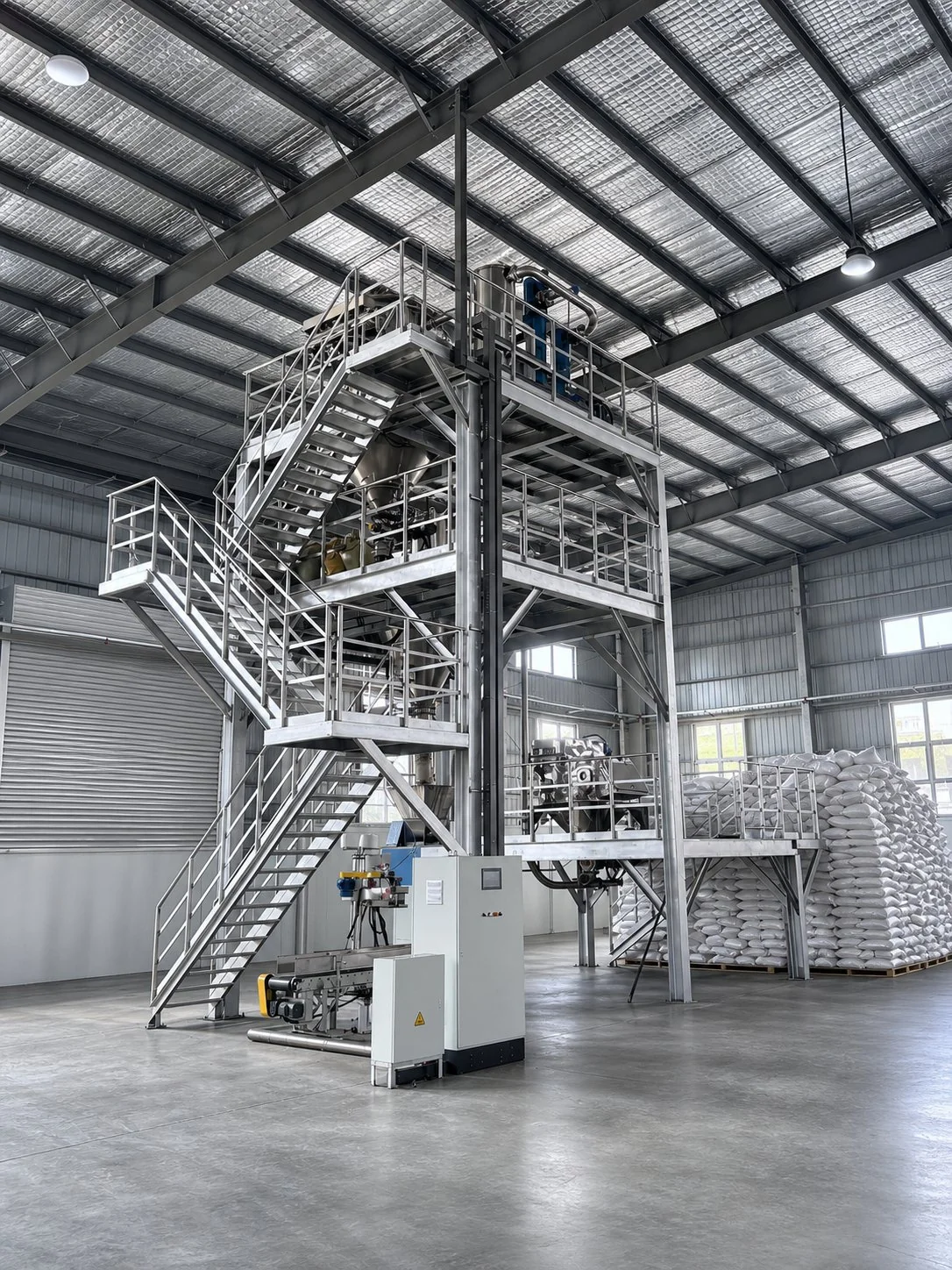 New automated bagging line commissioned at Everwell Bio Suzhou facility, with finished 25 kg bags stacked in the background